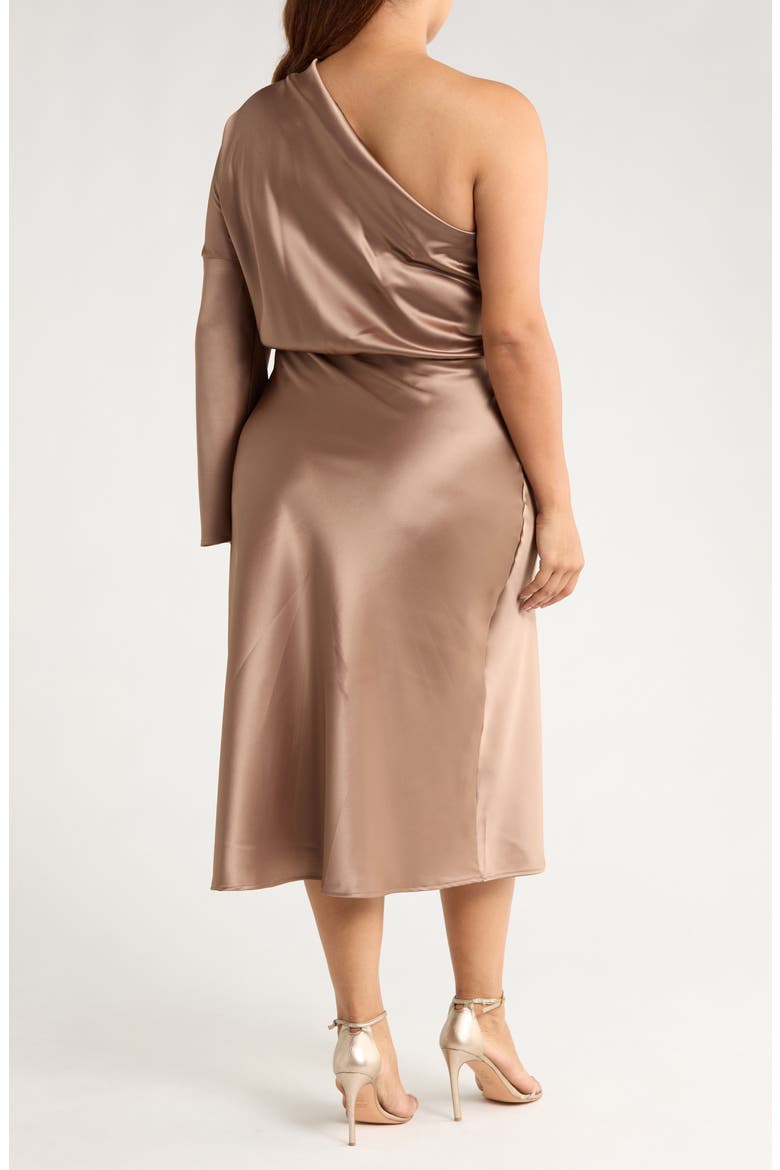 One-Shoulder Satin Midi Dress, Alternate, color, DUNE