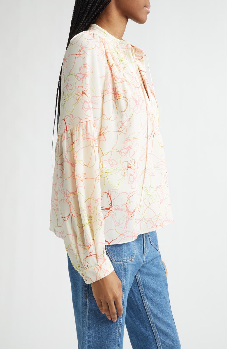 Cinq à Sept Malva Floral Split Neck Top, Alternate, color, Cream Multi