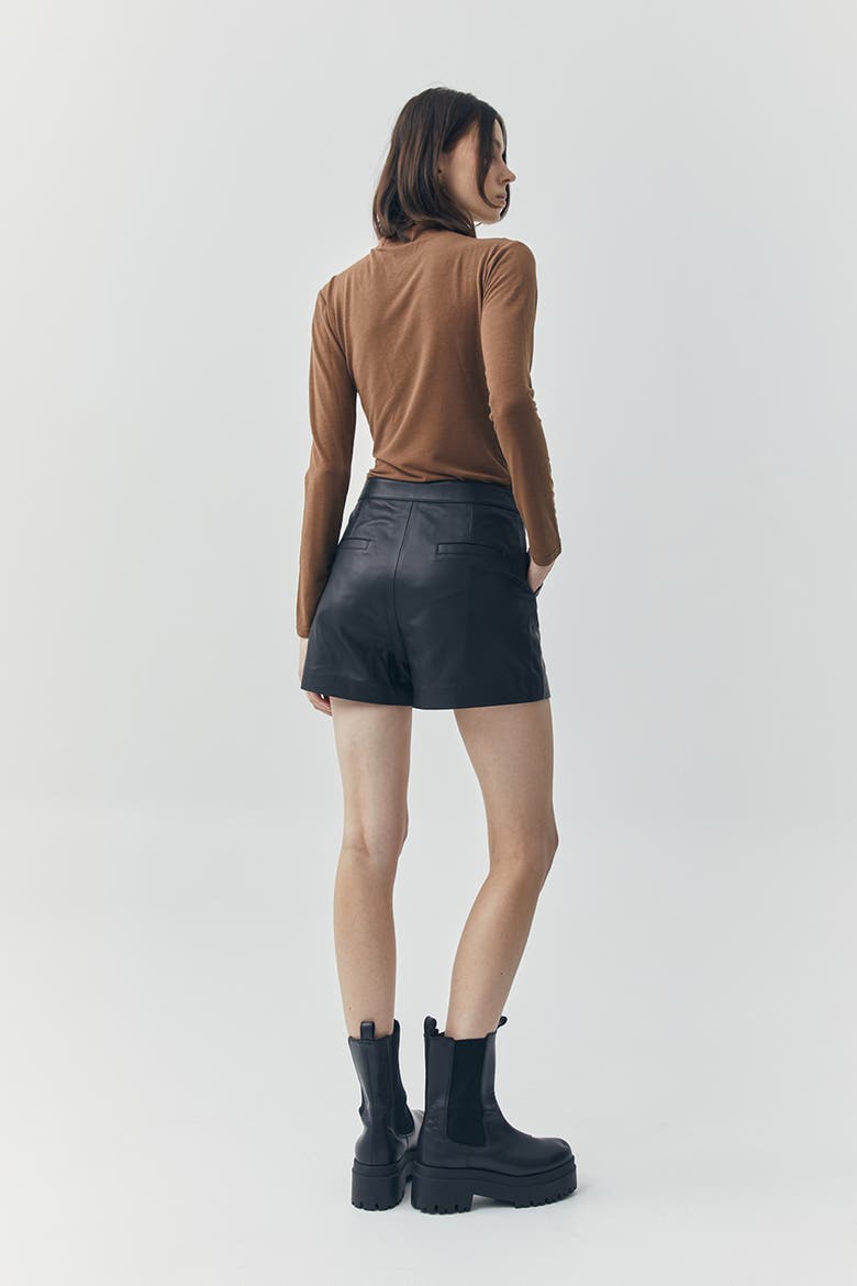 Wren Short Leather Pants, Alternate, color, Black