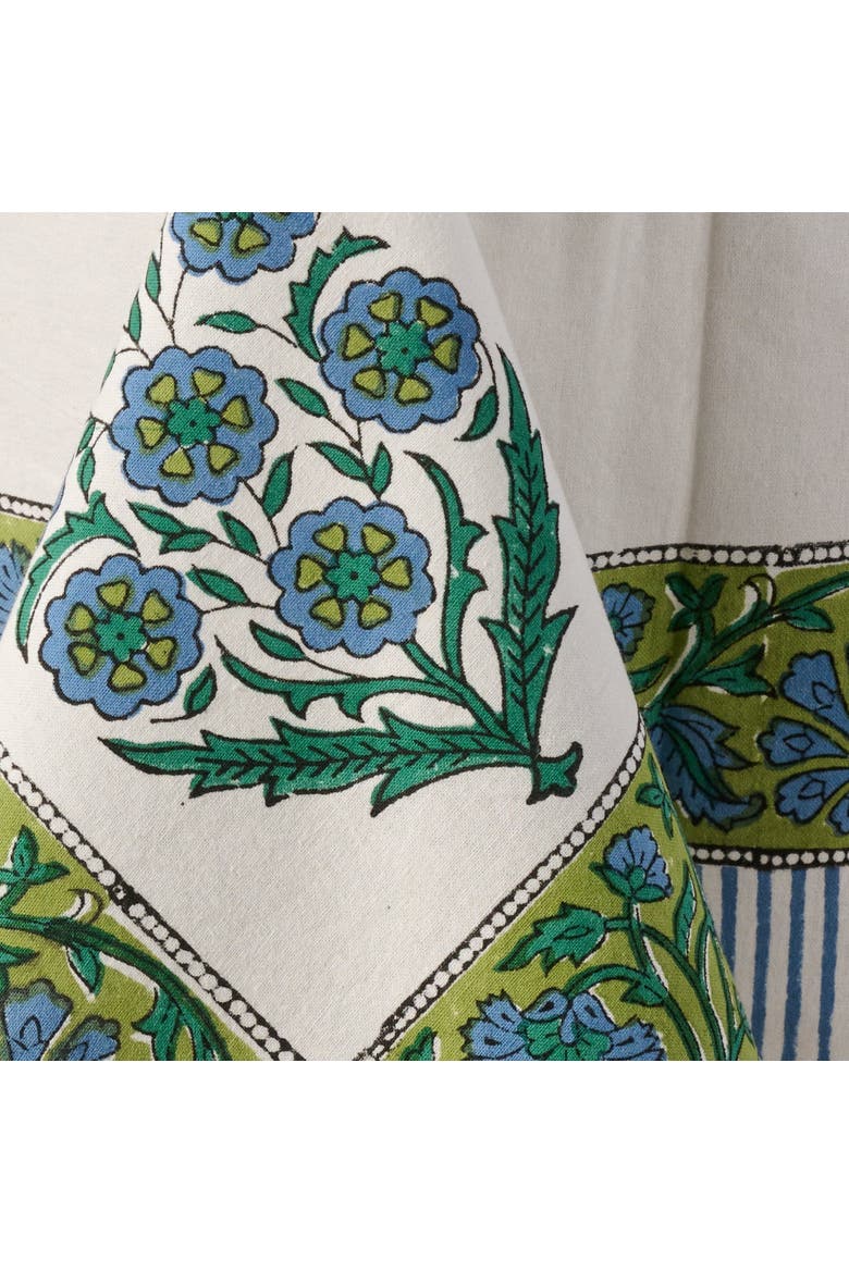 Devika Floral + Stripe Block Print Tablecloth, Alternate, color, Ivory