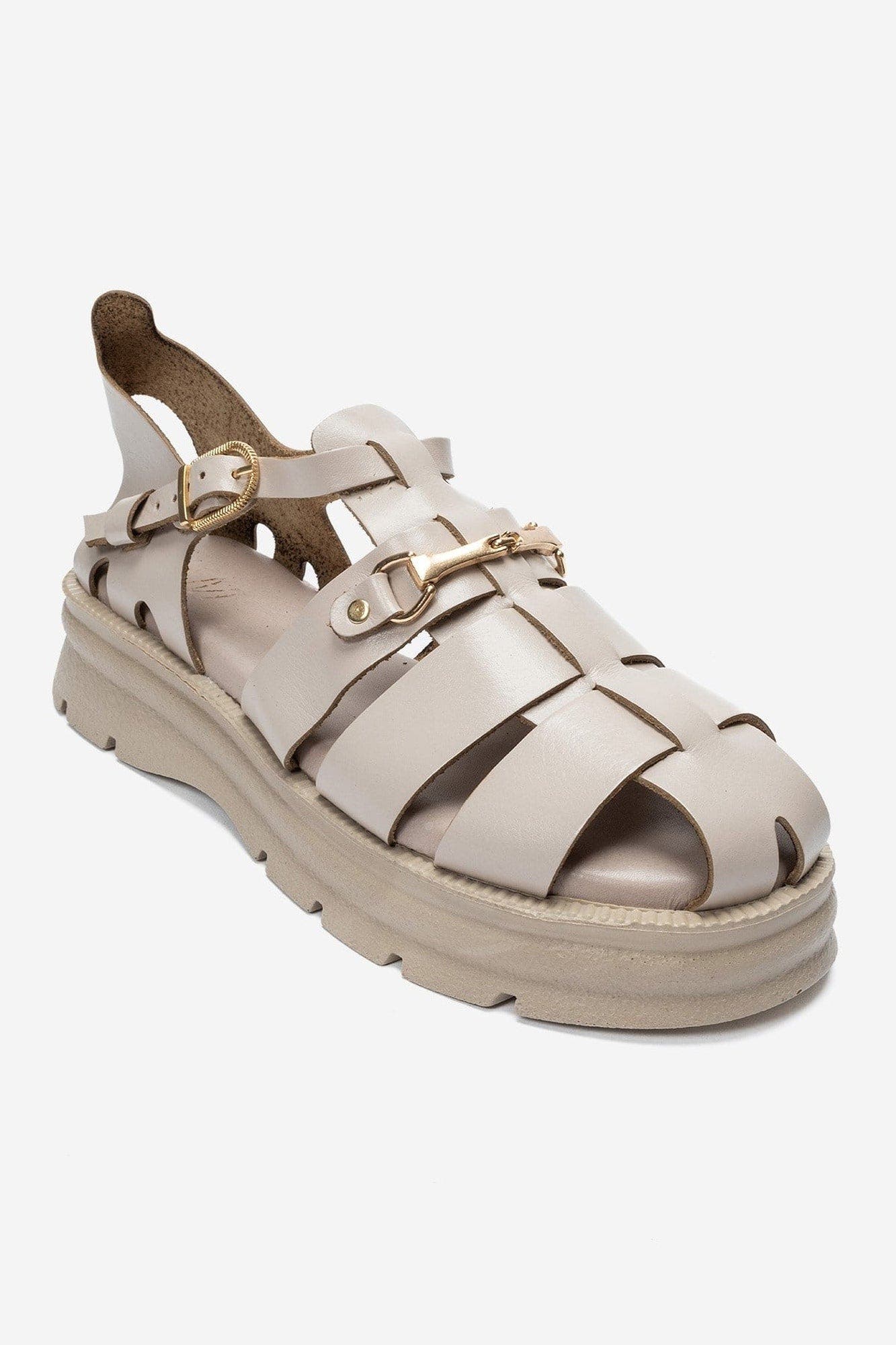 Riela Leather Buckle Sandal, Alternate, color, Cream
