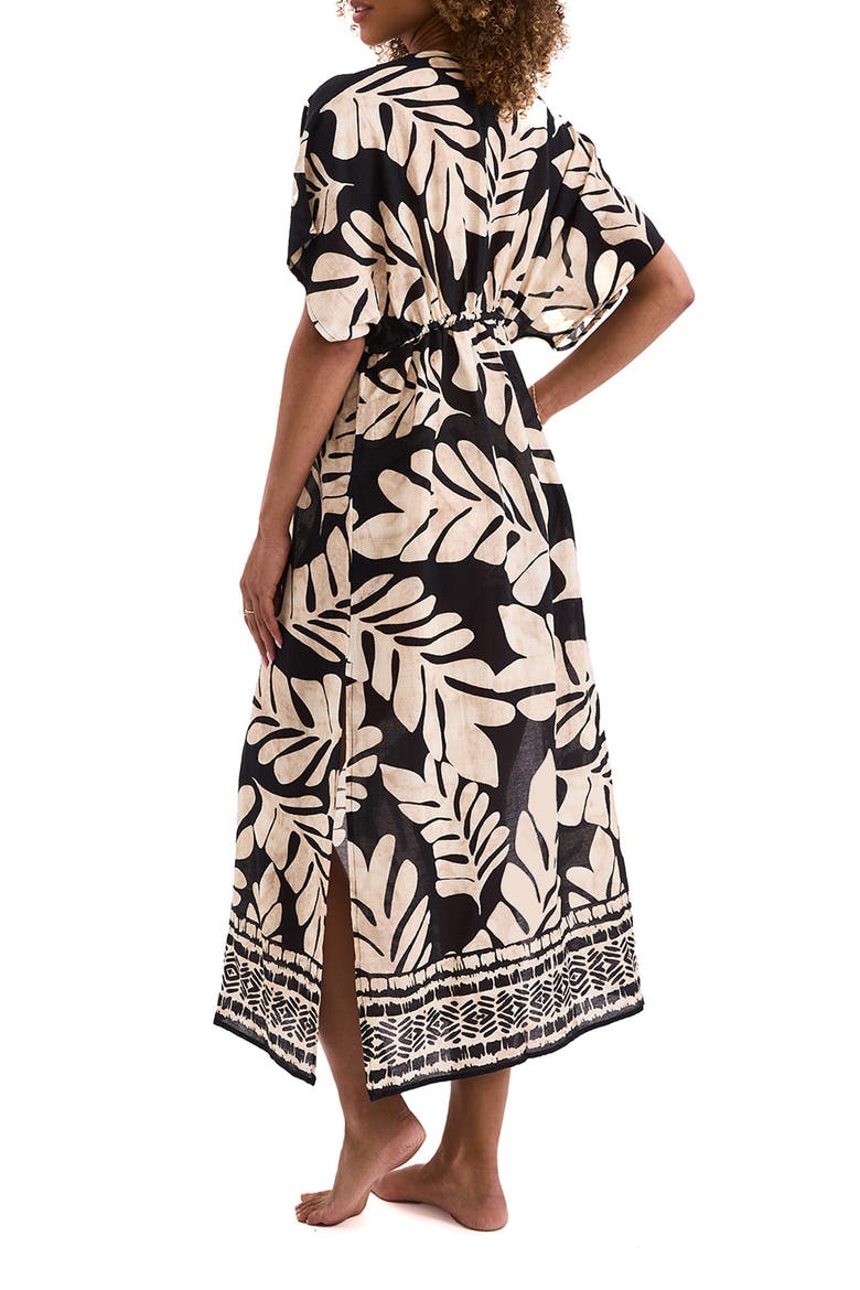 Dylan Midi Cotton Cover-Up Caftan, Alternate, color, IVORY/BLACK