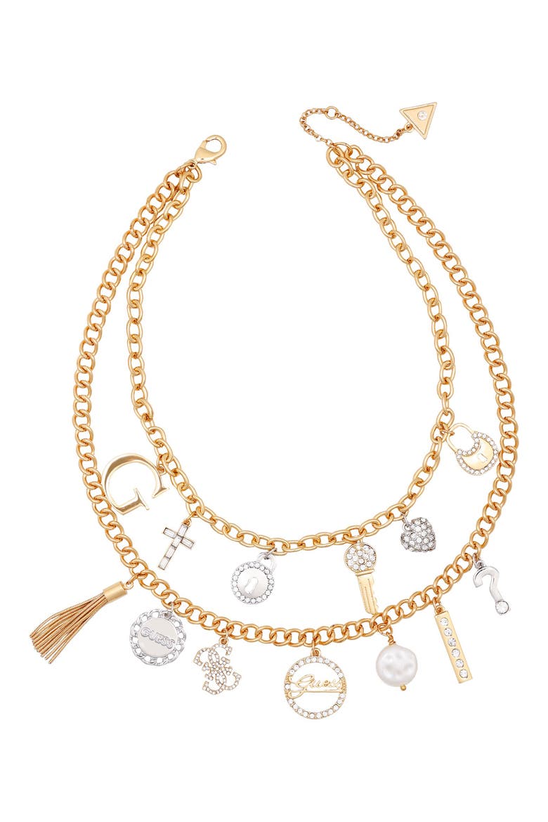 Crystal Charm Layered Necklace, Main, color, TWO TONE