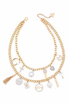 GUESS Crystal Charm Layered Necklace