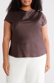 Renee C Cowl Neck Short Sleeve Satin Top