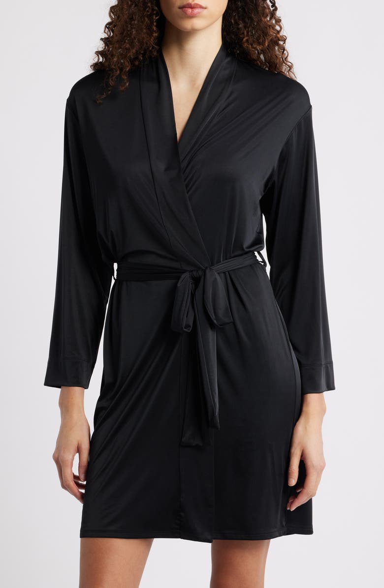 Natori Aphrodite Satin Robe, Main, color, Black