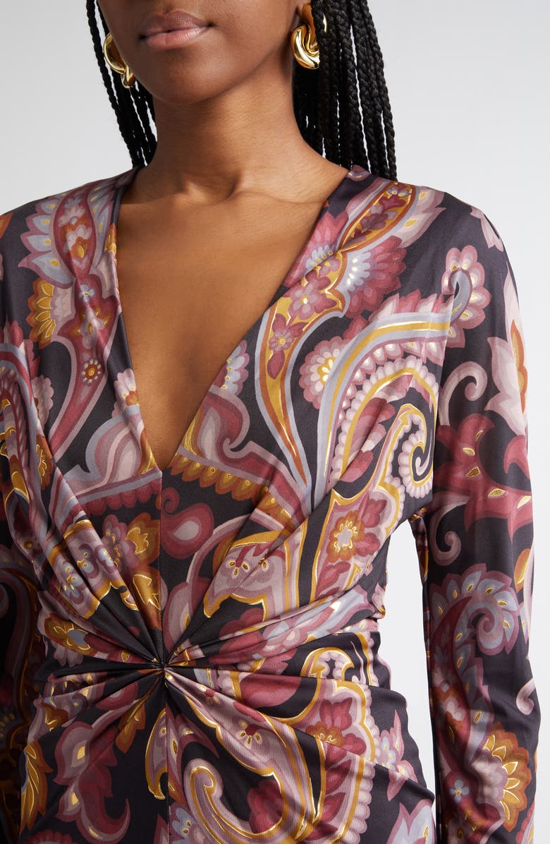 Etro Paisley Long Sleeve Stretch Twill Dress, Alternate, color, Printed Black Base