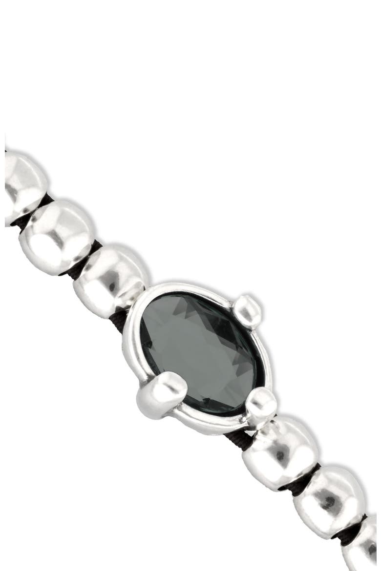 Sterling Silver Plated Ball Elastic Bracelet with Black Faceted Crystal, Alternate, color, Silver
