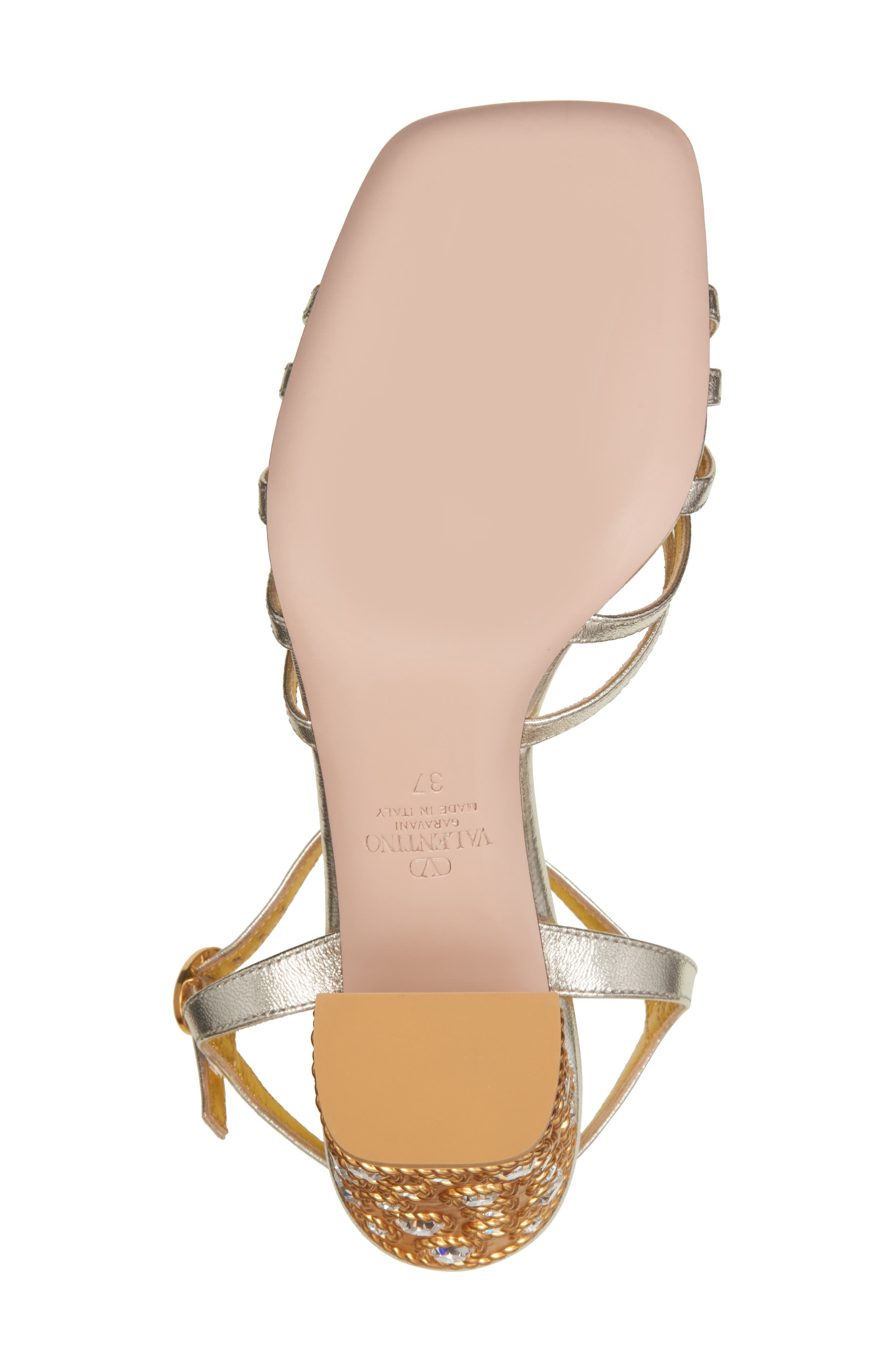 Valentino Garavani Preshoes Embellished Block Heel Sandal, Alternate, color, Platinum