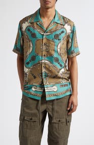 Dolce&Gabbana Cargo Print Washed Silk Twill Camp Shirt