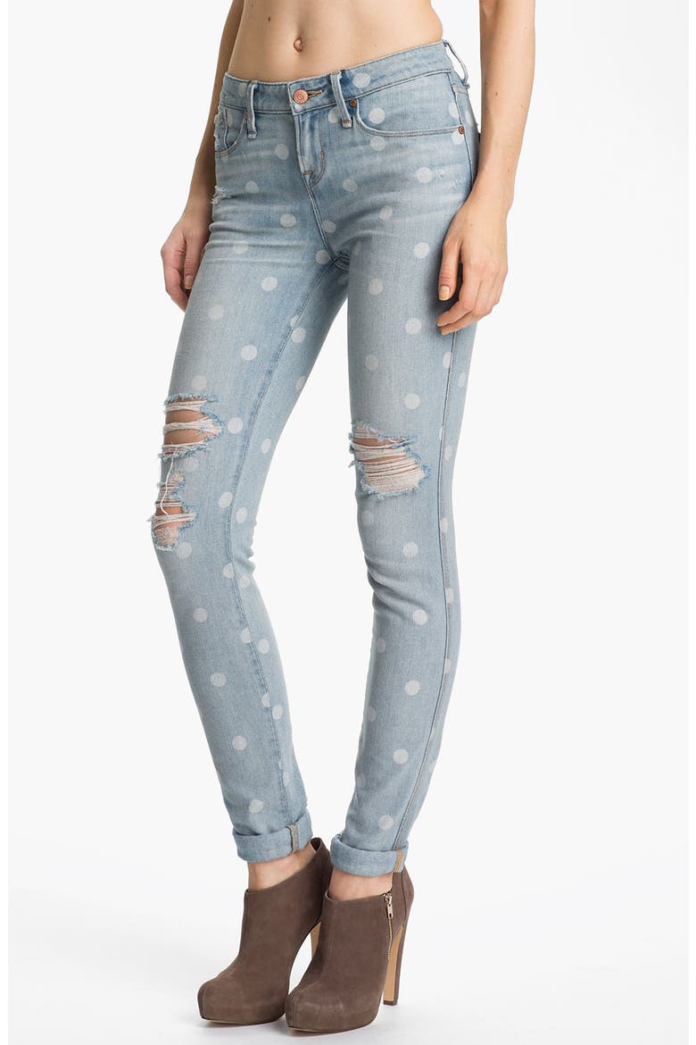 Distressed Print Skinny Jeans, Main, color, LILY DOT