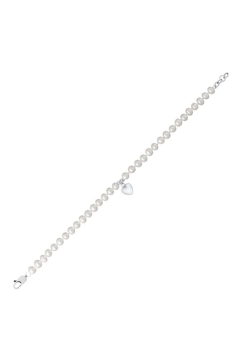 Kids' Heart Charm Cultured Pearl Bracelet, Main, color, PEARL