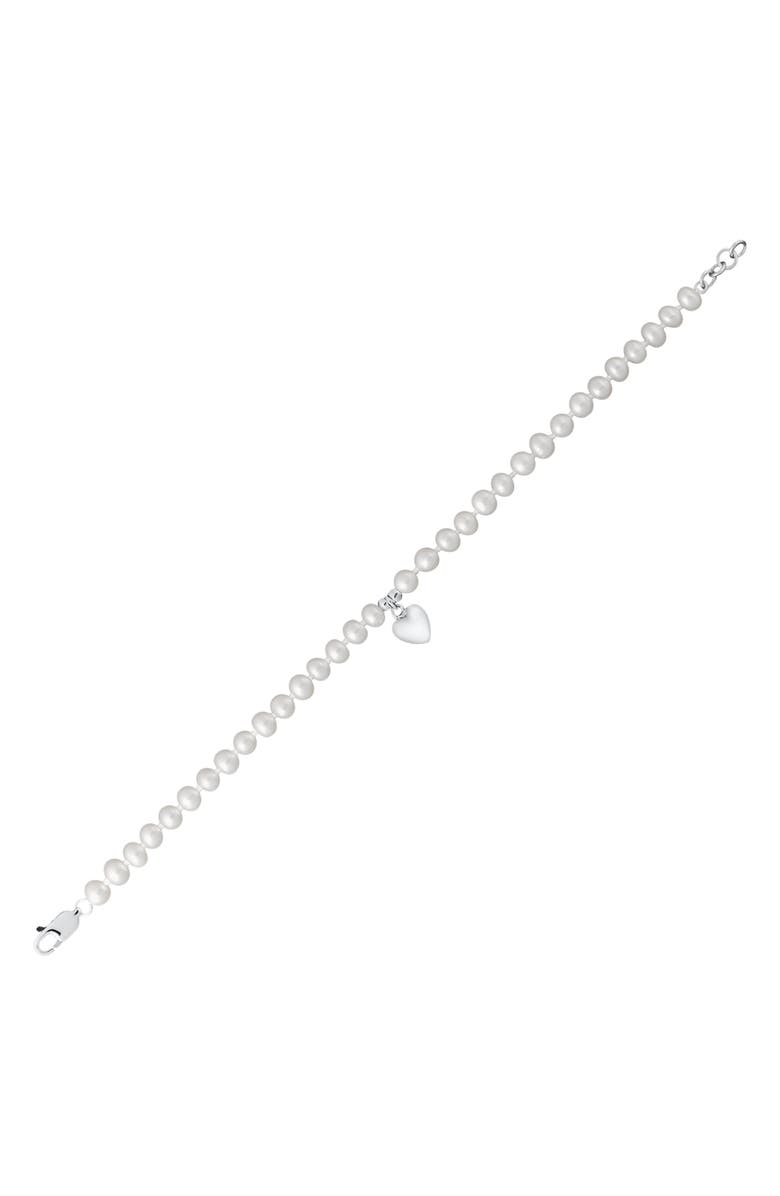 Mignonette Kids' Heart Charm Cultured Pearl Bracelet, Main, color, Pearl