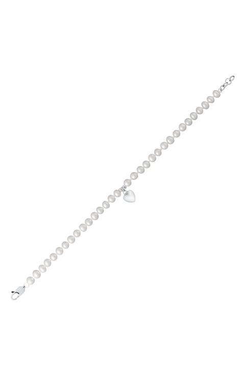 Kids' Heart Charm Cultured Pearl Bracelet