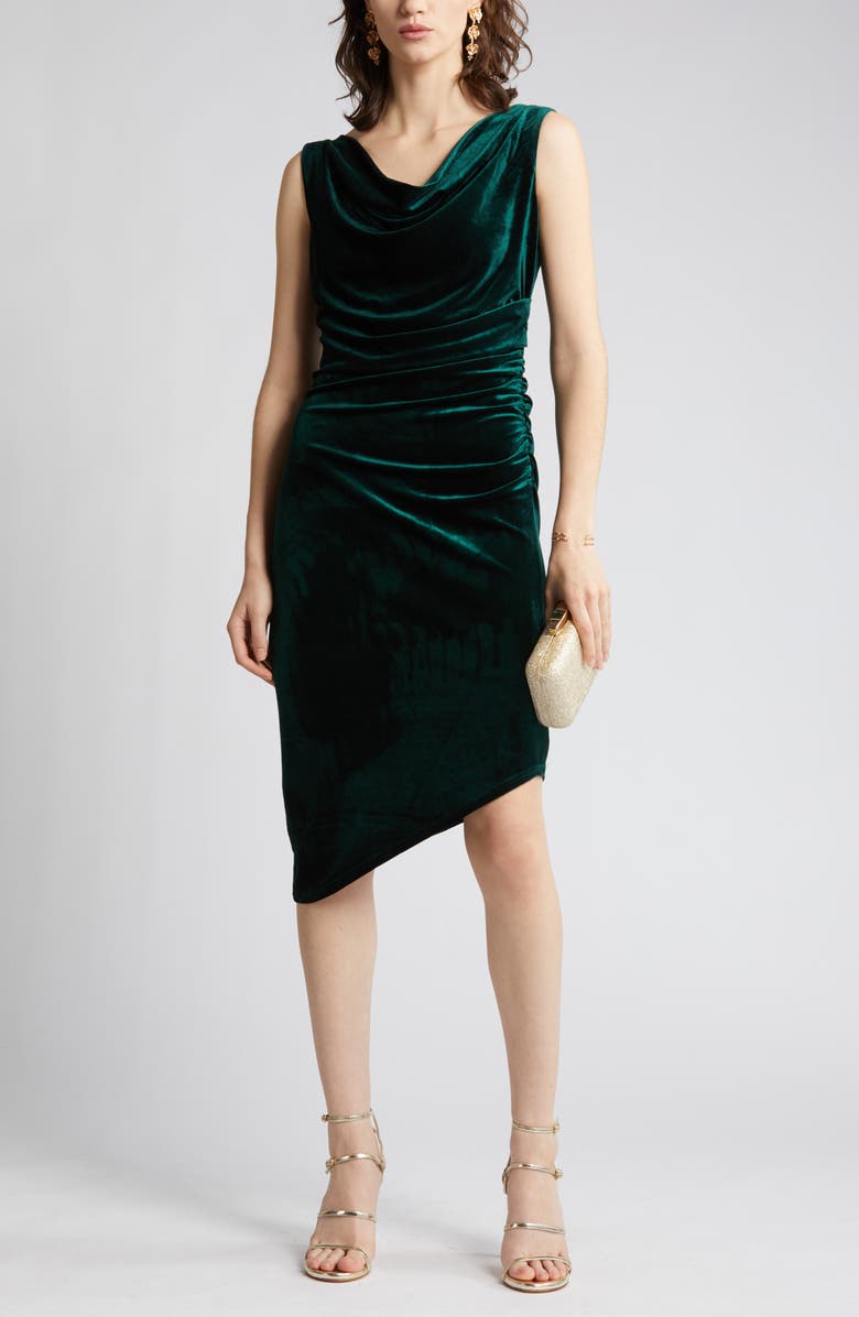 Sam Edelman Drape Neck Stretch Velvet Cocktail Dress, Main, color,
