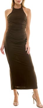 Socialite Ruched Halter Maxi Dress