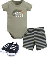 Hudson Baby Cotton Bodysuit, Shorts and Shoe Set