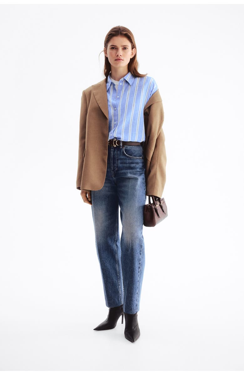 H&M Oversized Linen-blend Shirt, Alternate, color, Blue/Striped