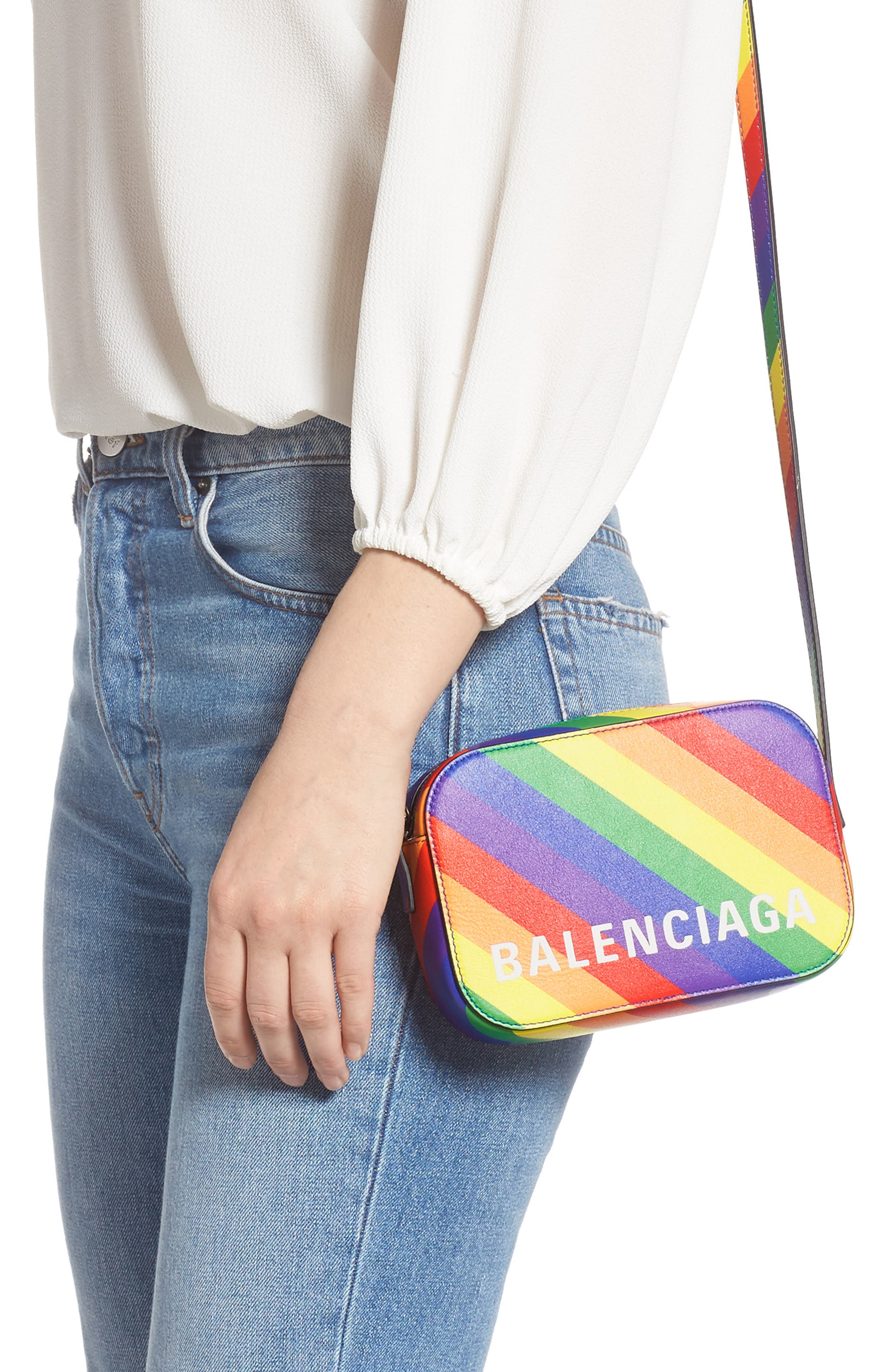 Balenciaga LGBTQIA+ Pride Rainbow Leather Crossbody Camera Case, Alternate, color, 