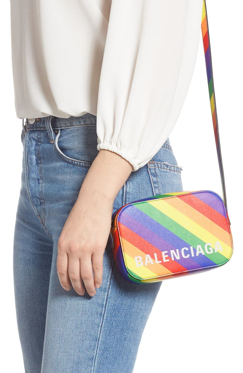 Balenciaga LGBTQIA+ Pride Rainbow Leather Crossbody Camera Case, Alternate, color,