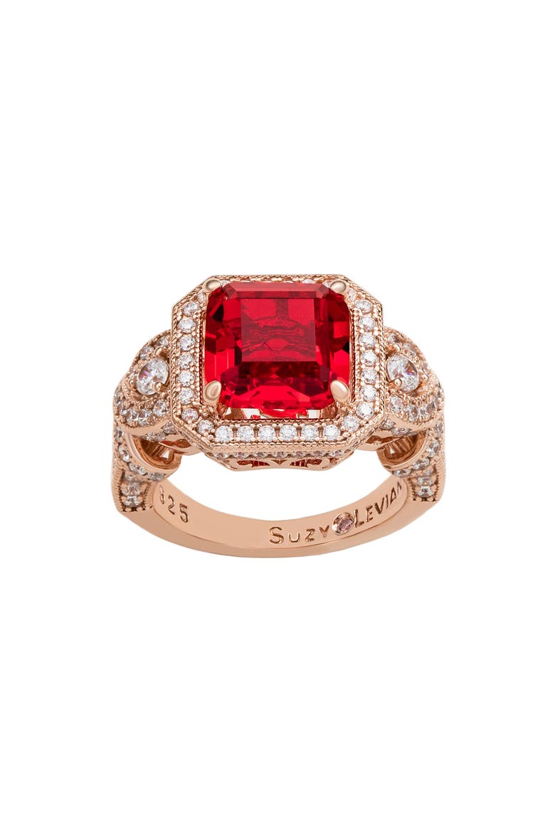 Pavé Cubic Zirconia Engagement Ring, Alternate, color, RED