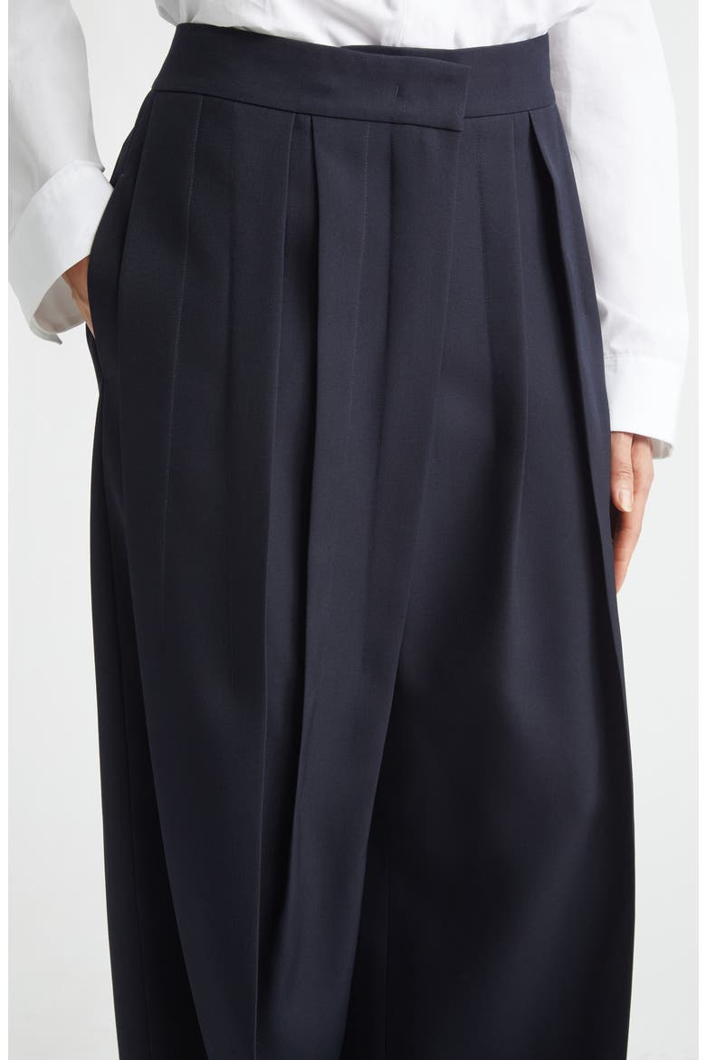 Irregular Pleated Wool Gabardine Trousers, Alternate, color, NAVY