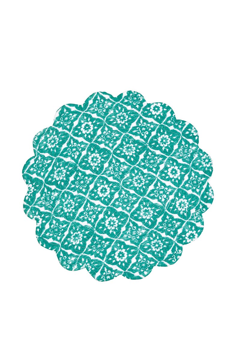 Madison Aqua Cotton Quilted Round Reversible Placemats Set of 6, 17", Alternate, color, Blue