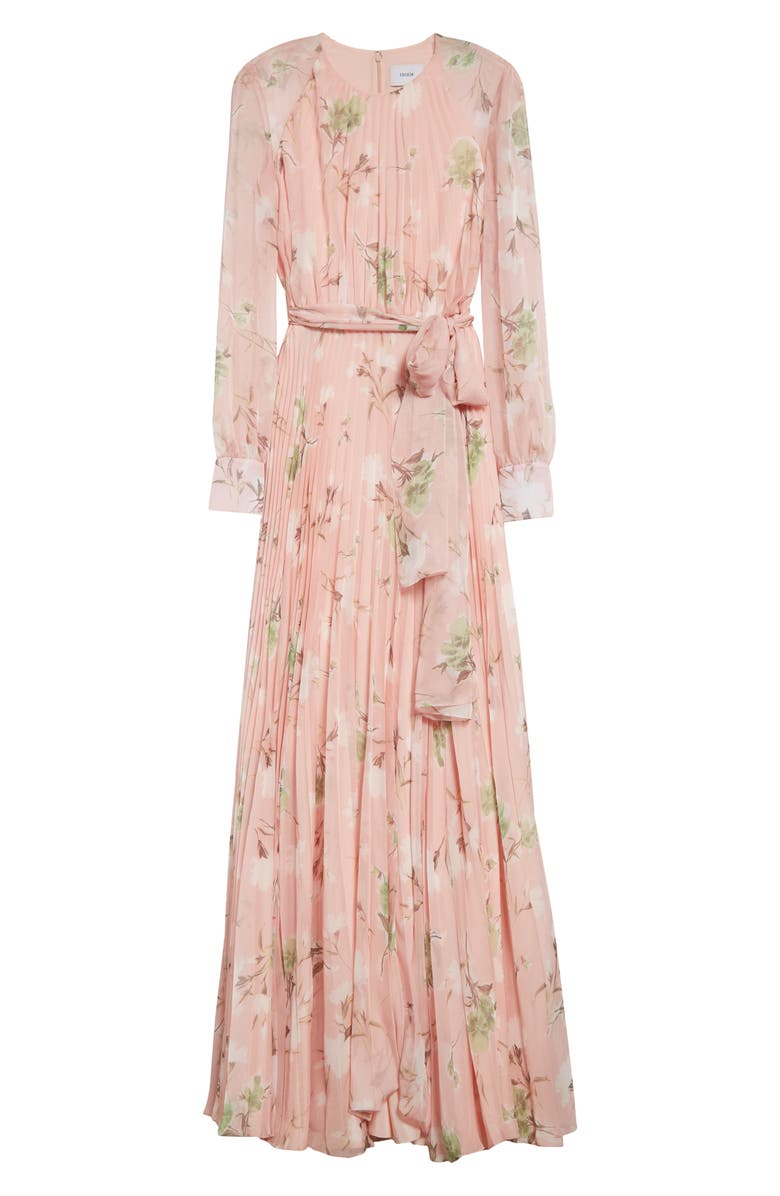 Erdem Floral Pleated Long Sleeve Voile Gown, Alternate, color, 