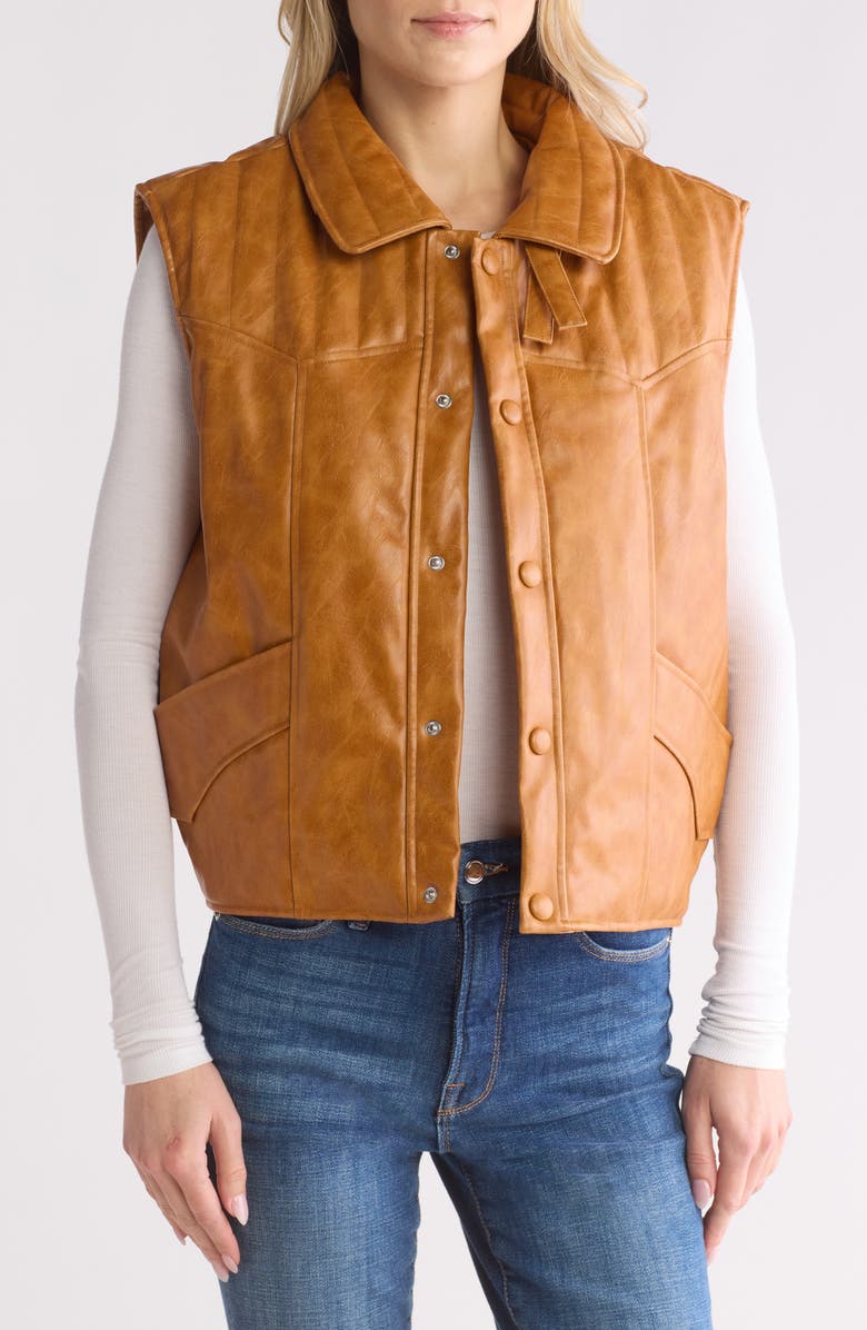 MOTHER The Huff & Puff Faux Leather Vest, Main, color, 