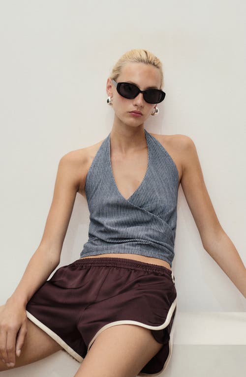 Mango Stripe Crossover Crop Halter Top In Gray