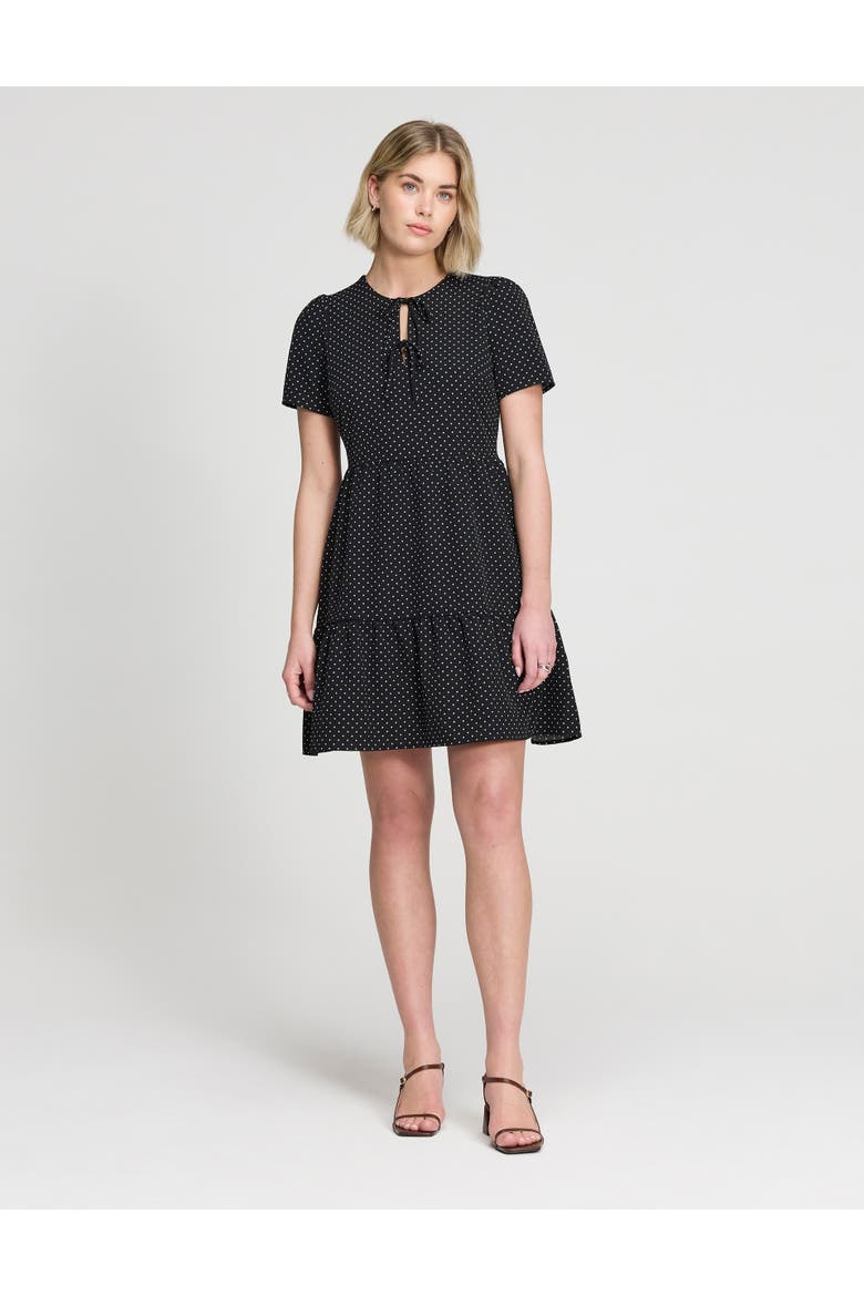 Lola Tie Front Tiered Short Dress, Main, color, Black Spot