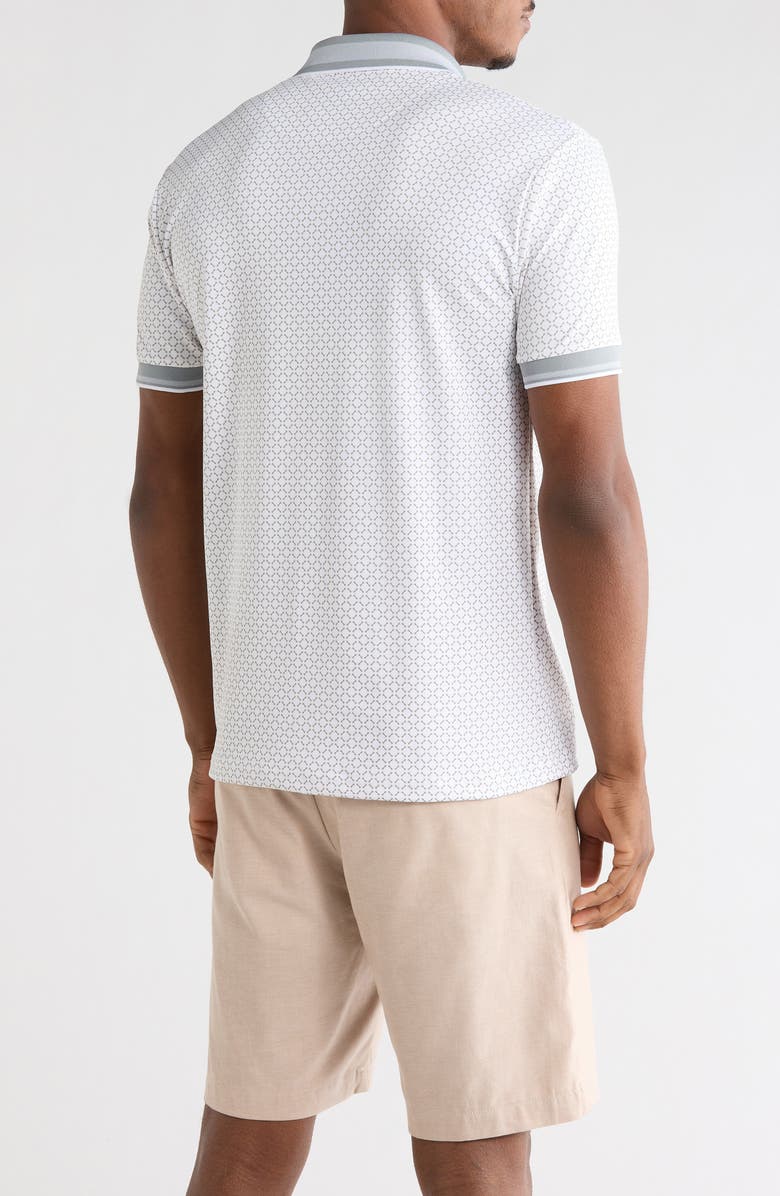 DENIM AND FLOWER Tipped Geometric Knit Polo, Alternate, color, White