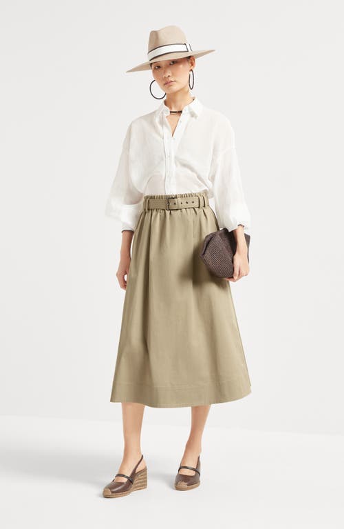 Brunello Cucinelli Stretch Cotton Long Skirt With Maxi Hem In Khaki
