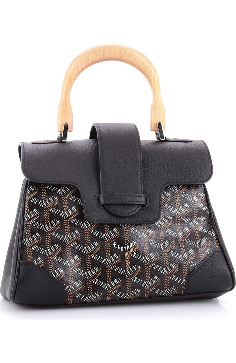 Pre-Owned Goyard Saigon Top Handle Bag Coated Canvas with Leather Mini, Alternate, color, Black