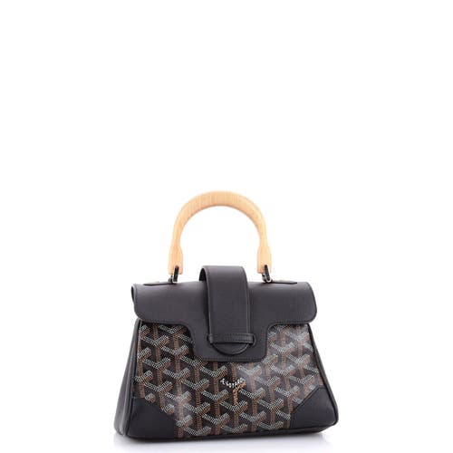 Pre-owned Goyard  Goyard Saigon Top Handle Bag Coated Canvas With Leather Mini In Black