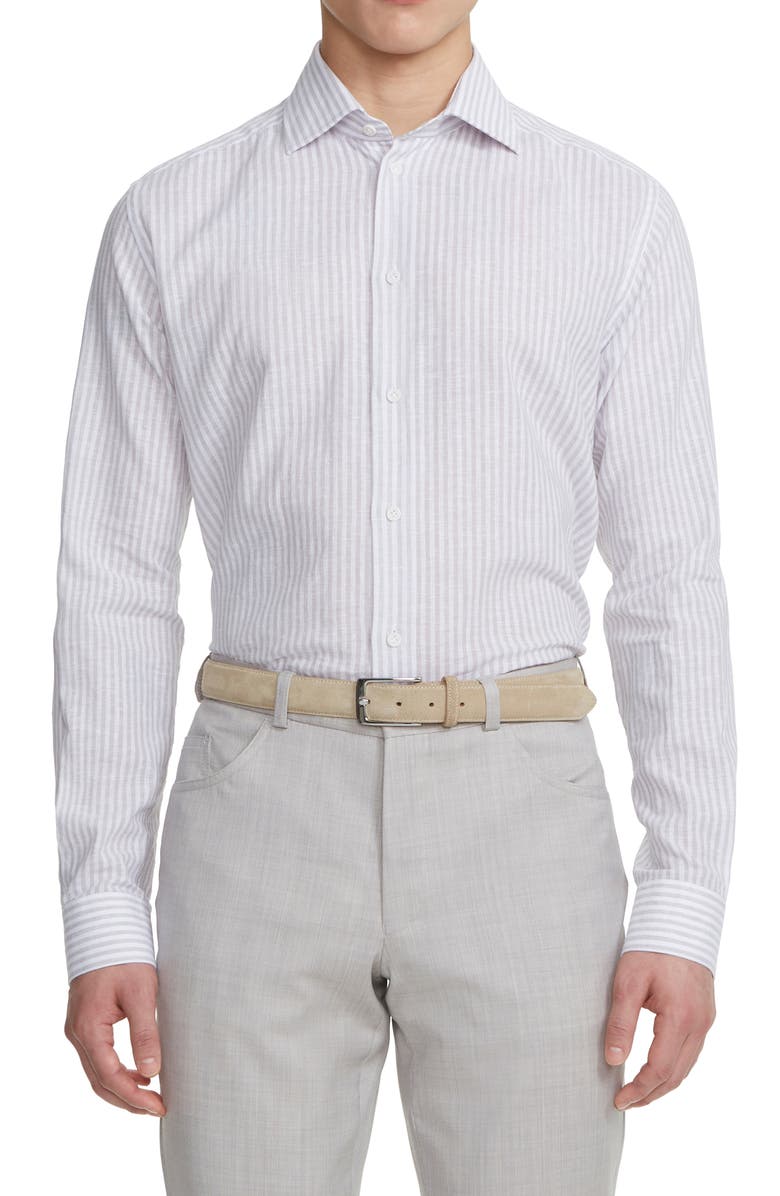 Jack Victor Abbott Stripe Linen & Cotton Dress Shirt, Main, color, 