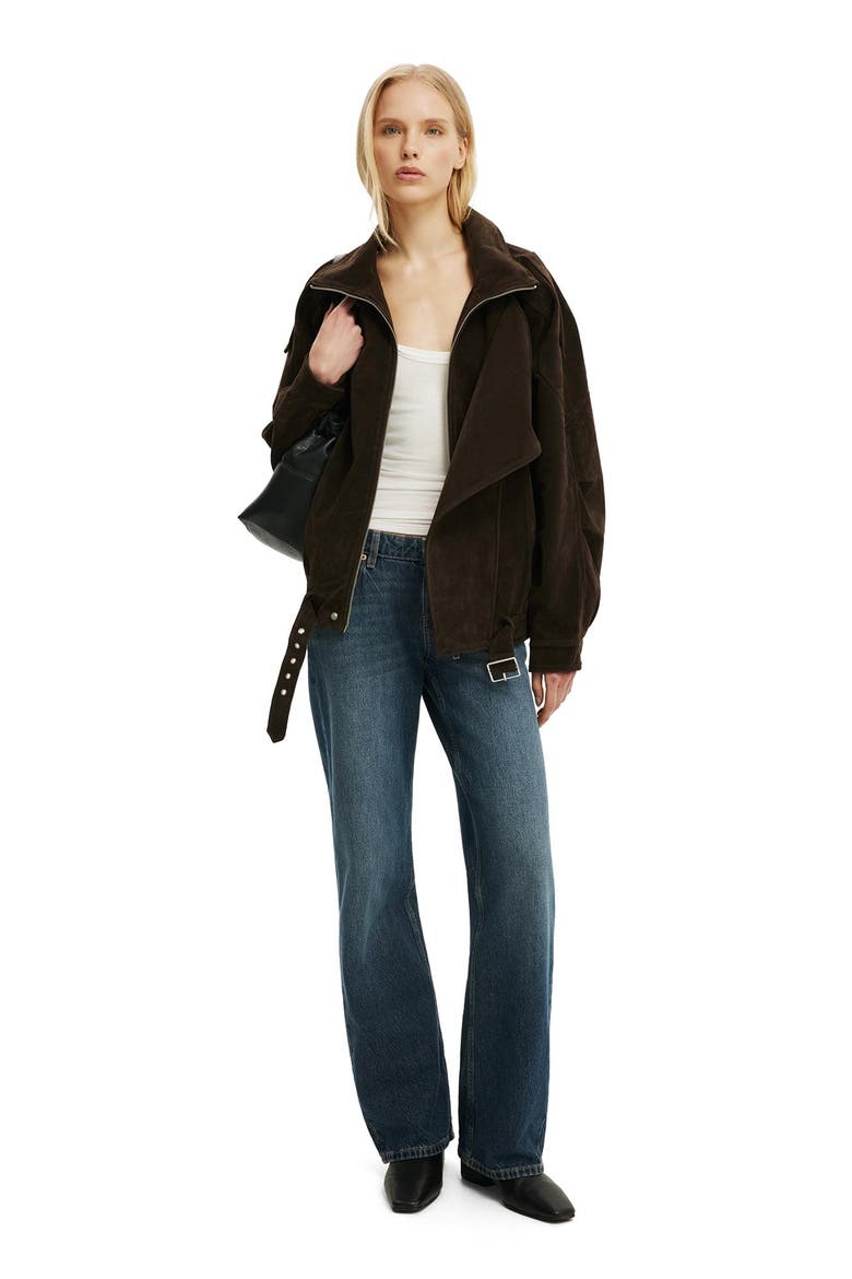 Women's Cove Faux Suede Biker Jacket, Alternate, color, Dark Oak