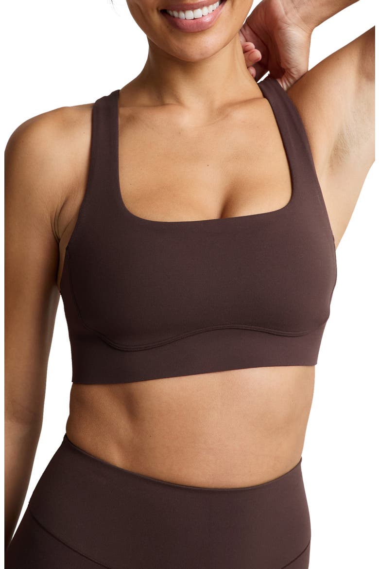 In the Zone Scoop Neck Sports Bra, Main, color, COCOA PLUM