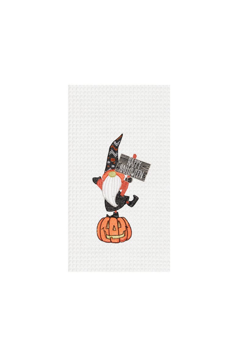 Halloween Gnome Embroidered Cotton Waffle Weave Kitchen Towel, Main, color, White