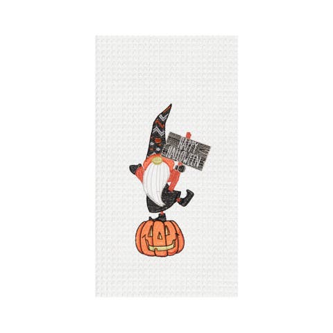 Halloween Gnome Embroidered Cotton Waffle Weave Kitchen Towel