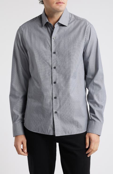 Theodore Cotton Herringbone Button-Up Shirt