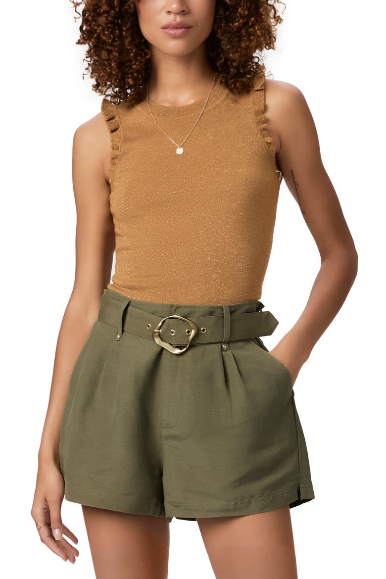 Neva Belted Linen Blend Shorts, Alternate, color, ARMY