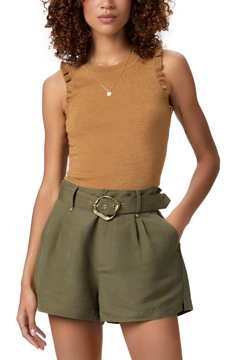 PAIGE Neva Belted Linen Blend Shorts, Alternate, color, Army