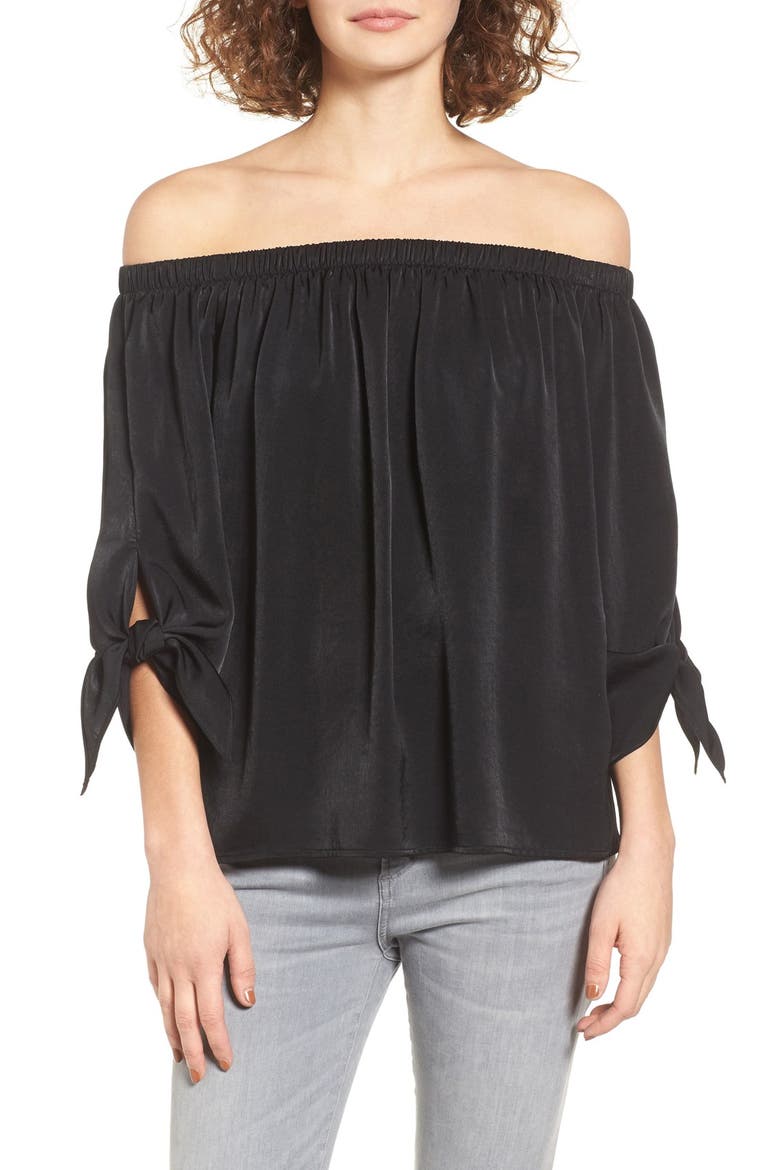 Tie Sleeve Off the Shoulder Top, Main, color, BLACK