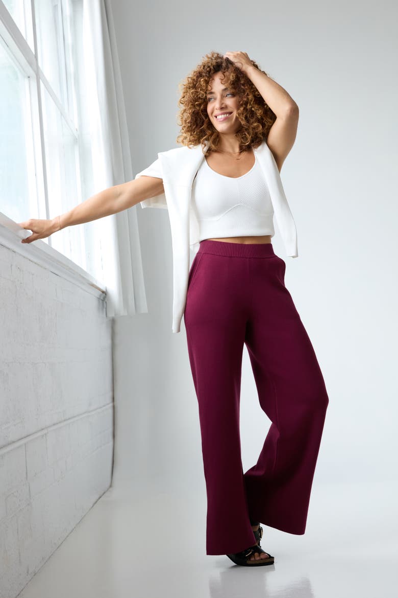 The Sweater Wide Leg Pant, Alternate, color, MERLOT