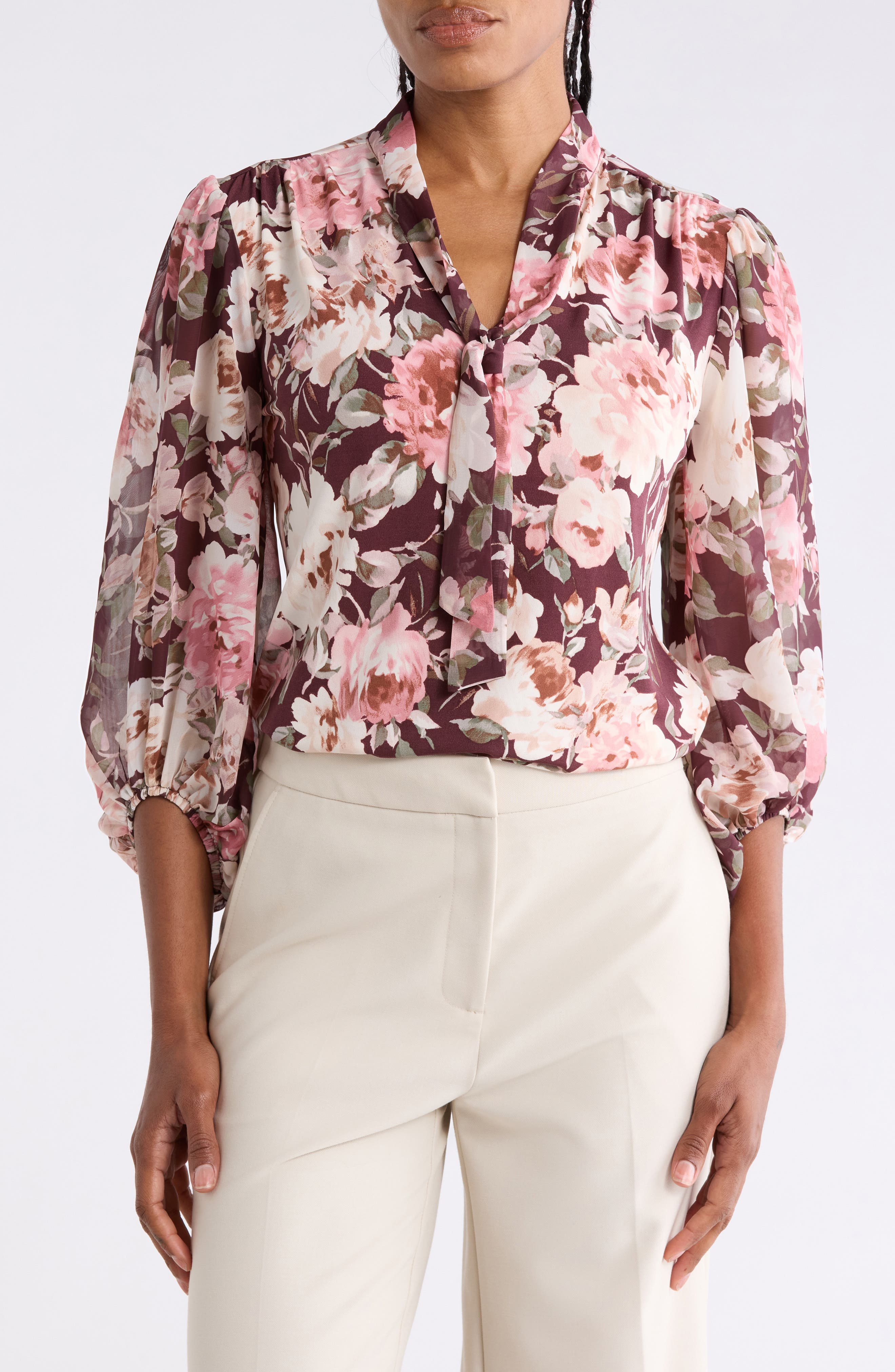 Mix Media Tie Neck Top