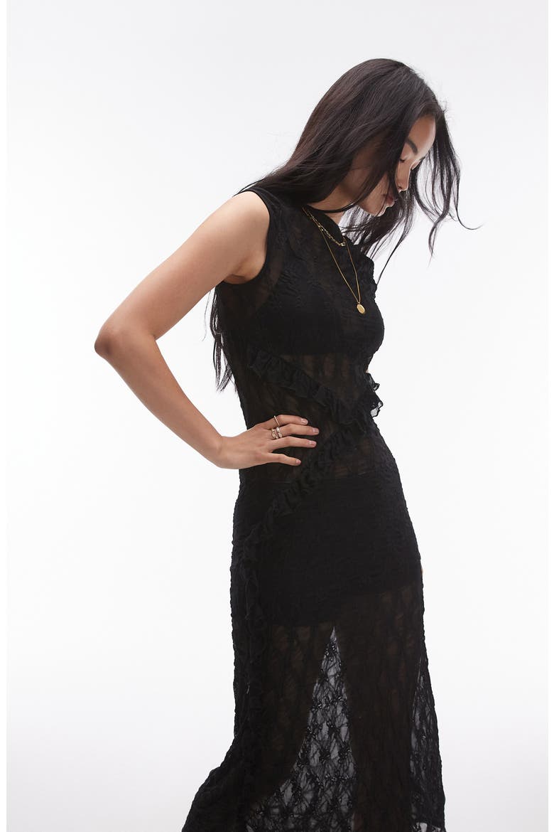 Sheer Lace Maxi Dress, Alternate, color, BLACK