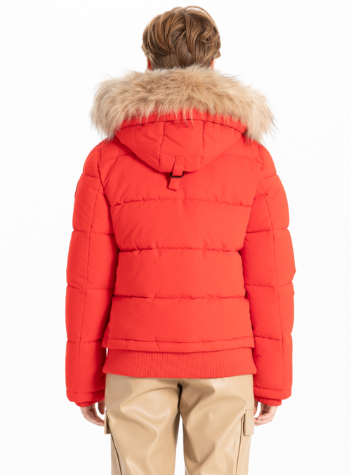 Point Zero Removable Hood & Fur Bomber In Red