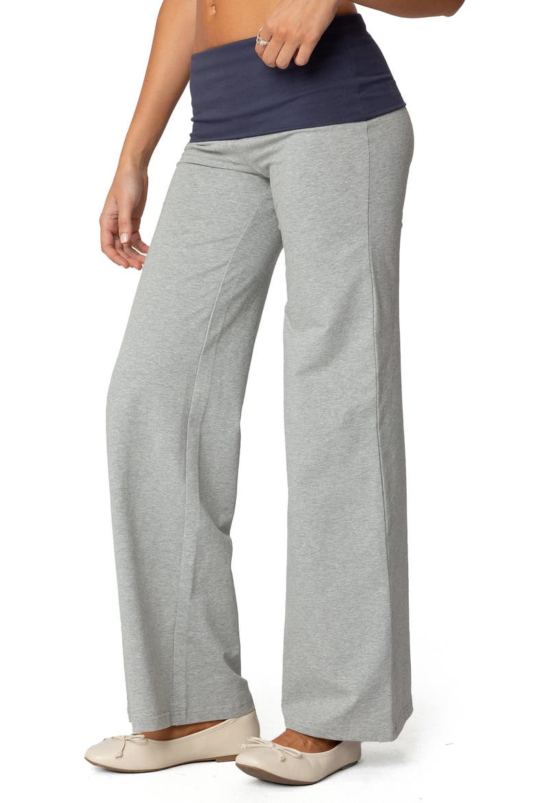 Contrast Foldover Wide Leg Pants, Alternate, color, GRAY-MELANGE