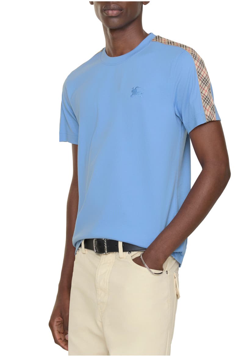 Check Trim Cotton T-shirt, Main, color, Cornflower blue